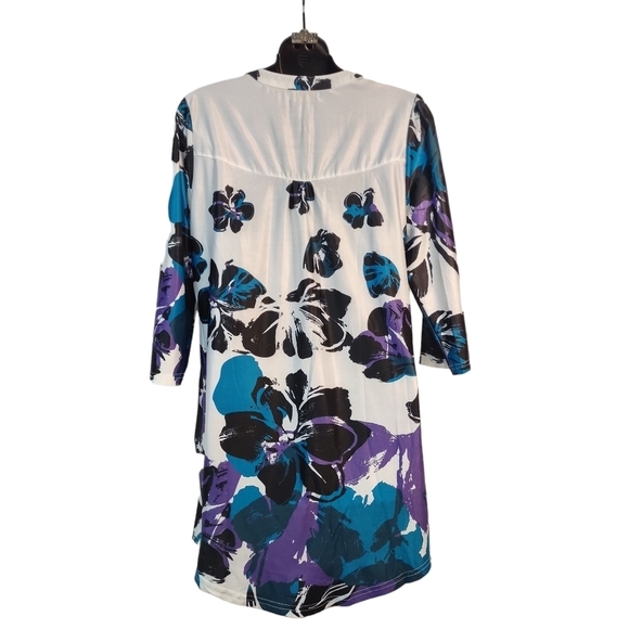 R&B Women's Floral Print 3/4 Sleeves Top Tunic Dress Size L - Picture 2 of 10